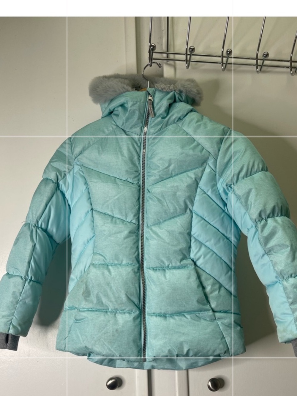 ZeroXposur Girls Winter Puffer Jacket Coat Aqua Mint Green Sherpa Hood Size 7/8
